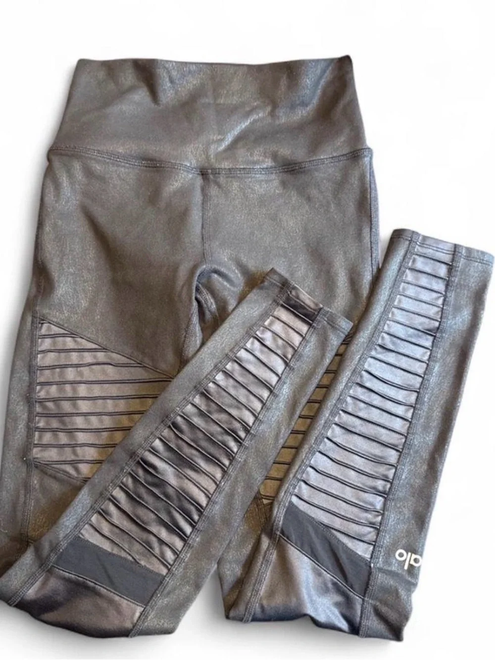 ALO Yoga Metallic Charcoal Gray High-Waist Moto Leggings